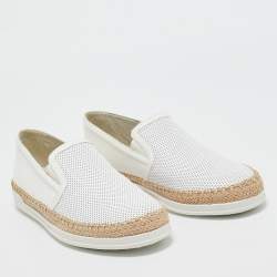 Tod's White Perforated Leather Espadrille Slip On Sneakers Size 36