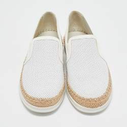 Tod's White Perforated Leather Espadrille Slip On Sneakers Size 36