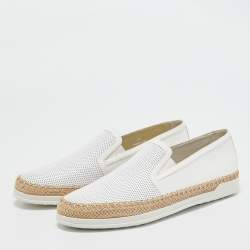 Tod's White Perforated Leather Espadrille Slip On Sneakers Size 36