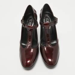 Tod's Burgundy Patent Leather Mary Jane Pumps Size 38.5