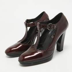 Tod's Burgundy Patent Leather Mary Jane Pumps Size 38.5