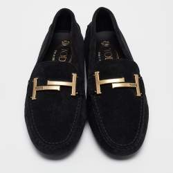 Tod's Black Suede Gommino Double T Slip On Loafers Size 37