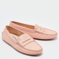 Pre Owned Tod's Pink Leather Slip On Loafers Size 37.5