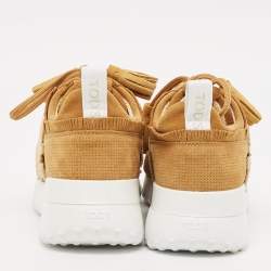 Pre Owned Tod's Brown/Beige Perforated Suede Fringe Low Top Sneakers Size 39