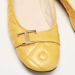 Tod's Yellow Quilted Leather T Buckle Ballet Flats Size 36.5