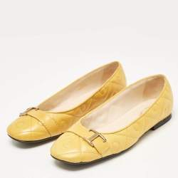 Tod's Yellow Quilted Leather T Buckle Ballet Flats Size 36.5