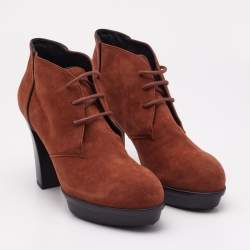 Tod's Brown Suede Lace Booties Size 37