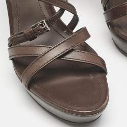 Tod's Brown Leather Ankle Strap Platform Sandals Size 40