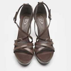 Tod's Brown Leather Ankle Strap Platform Sandals Size 40