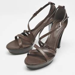 Tod's Brown Leather Ankle Strap Platform Sandals Size 40