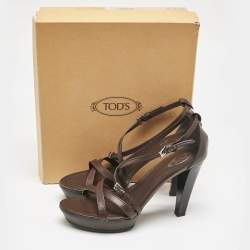 Tod's Brown Leather Ankle Strap Platform Sandals Size 40