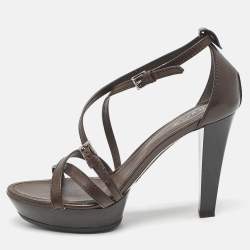 Tod's Brown Leather Ankle Strap Platform Sandals Size 40