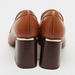 Tod's Brown Leather Tassel Block Heel Loafer Pumps Size 38.5