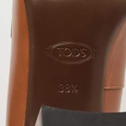 Tod's Brown Leather Tassel Block Heel Loafer Pumps Size 38.5