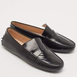 Tod's Black Leather Penny Driving Loafers Size 38
