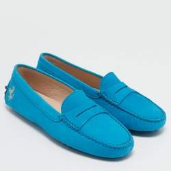 Pre Owned Tod's For Ferrari Blue Nubuck Leather Penny Loafers Size 36