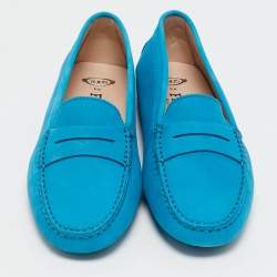 Pre Owned Tod's For Ferrari Blue Nubuck Leather Penny Loafers Size 36