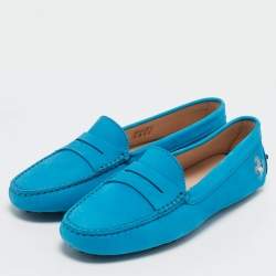 Pre Owned Tod's For Ferrari Blue Nubuck Leather Penny Loafers Size 36
