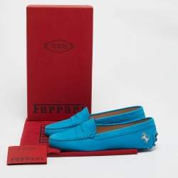 Pre Owned Tod's For Ferrari Blue Nubuck Leather Penny Loafers Size 36
