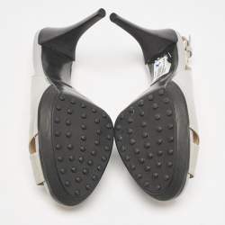 Tod's Grey Patent Leather Platform Slingback Sandals Size 40