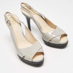Tod's Grey Patent Leather Platform Slingback Sandals Size 40