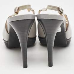 Tod's Grey Patent Leather Platform Slingback Sandals Size 40
