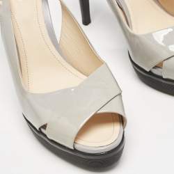 Tod's Grey Patent Leather Platform Slingback Sandals Size 40