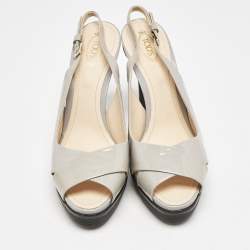 Tod's Grey Patent Leather Platform Slingback Sandals Size 40