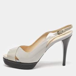 Tod's Grey Patent Leather Platform Slingback Sandals Size 40