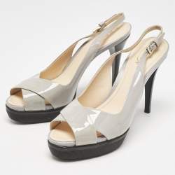 Tod's Grey Patent Leather Platform Slingback Sandals Size 40