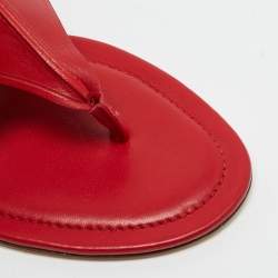 Pre Owned Tod's Red Leather Buckle Detail Thong Flats Size 38.5