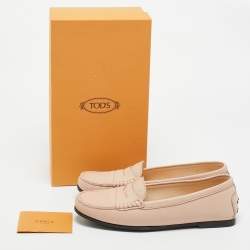 Pre Owned Tod's Pink Leather Gommino Driver Loafers Size 37.5