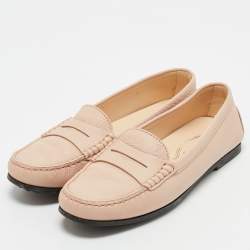 Pre Owned Tod's Pink Leather Gommino Driver Loafers Size 37.5