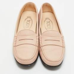 Pre Owned Tod's Pink Leather Gommino Driver Loafers Size 37.5