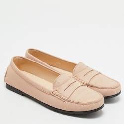 Pre Owned Tod's Pink Leather Gommino Driver Loafers Size 37.5