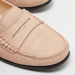 Pre Owned Tod's Pink Leather Gommino Driver Loafers Size 37.5