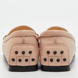 Pre Owned Tod's Pink Leather Gommino Driver Loafers Size 37.5