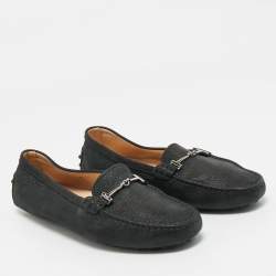 Tod's Black Nubuck Leather Double T Driver Loafers Size 39