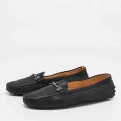 Tod's Black Nubuck Leather Double T Driver Loafers Size 39