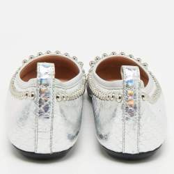 Tod's Silver Python Embossed Leather Studded Ballet Flats Size 35.5