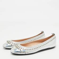 Tod's Silver Python Embossed Leather Studded Ballet Flats Size 35.5