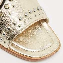 Pre Owned Tod's Gold Leather Studded Embellished Flat Slides Size 37.5