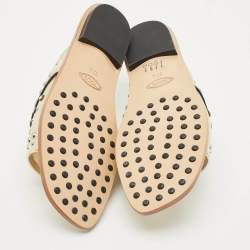 Pre Owned Tod's Gold Leather Studded Embellished Flat Slides Size 37.5