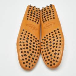 Pre Owned Tod's Light Brown Leather Gommino Bow Slip On Loafers Size 39