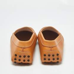 Pre Owned Tod's Light Brown Leather Gommino Bow Slip On Loafers Size 39