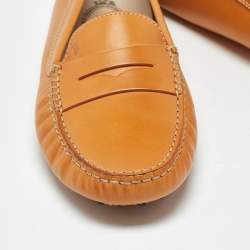 Pre Owned Tod's Light Brown Leather Gommino Bow Slip On Loafers Size 39