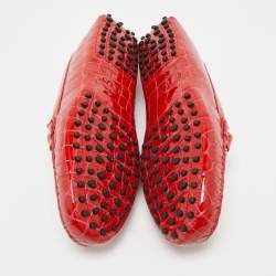 Pre Owned Tod's Red Croc Embossed Patent Leather Double T Loafers Size 41