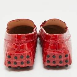 Pre Owned Tod's Red Croc Embossed Patent Leather Double T Loafers Size 41