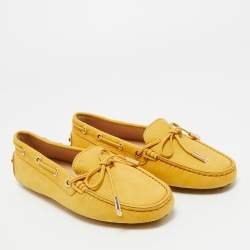 Pre Owned Tod's Yellow Nubuck Leather Gommino Penny Loafers Size 35