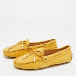Pre Owned Tod's Yellow Nubuck Leather Gommino Penny Loafers Size 35